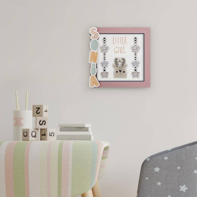 Quadretto personalizzato in legno con applicazioni grafica modello FFCUTE9:  Realizzabile sia rosa per femminuccia che azzurro per maschietto