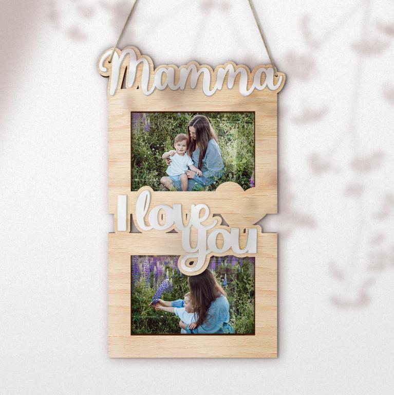Portafoto festa della mamma in legno e plexiglass bianco personalizzato  cod. FPHOTOFRAMEMOM5